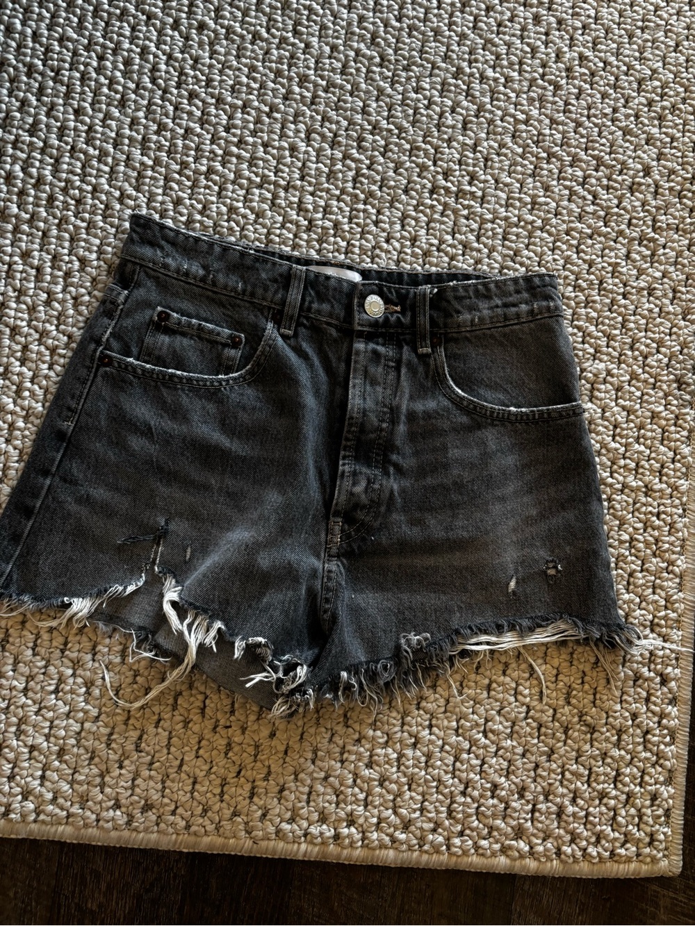 Zara Black Distressed Denim Cutoff Shorts